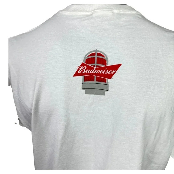 Christmas Budweiser Beer  T-Shirt Mens Shirt Size L White w Red Print New - Picture 3 of 7
